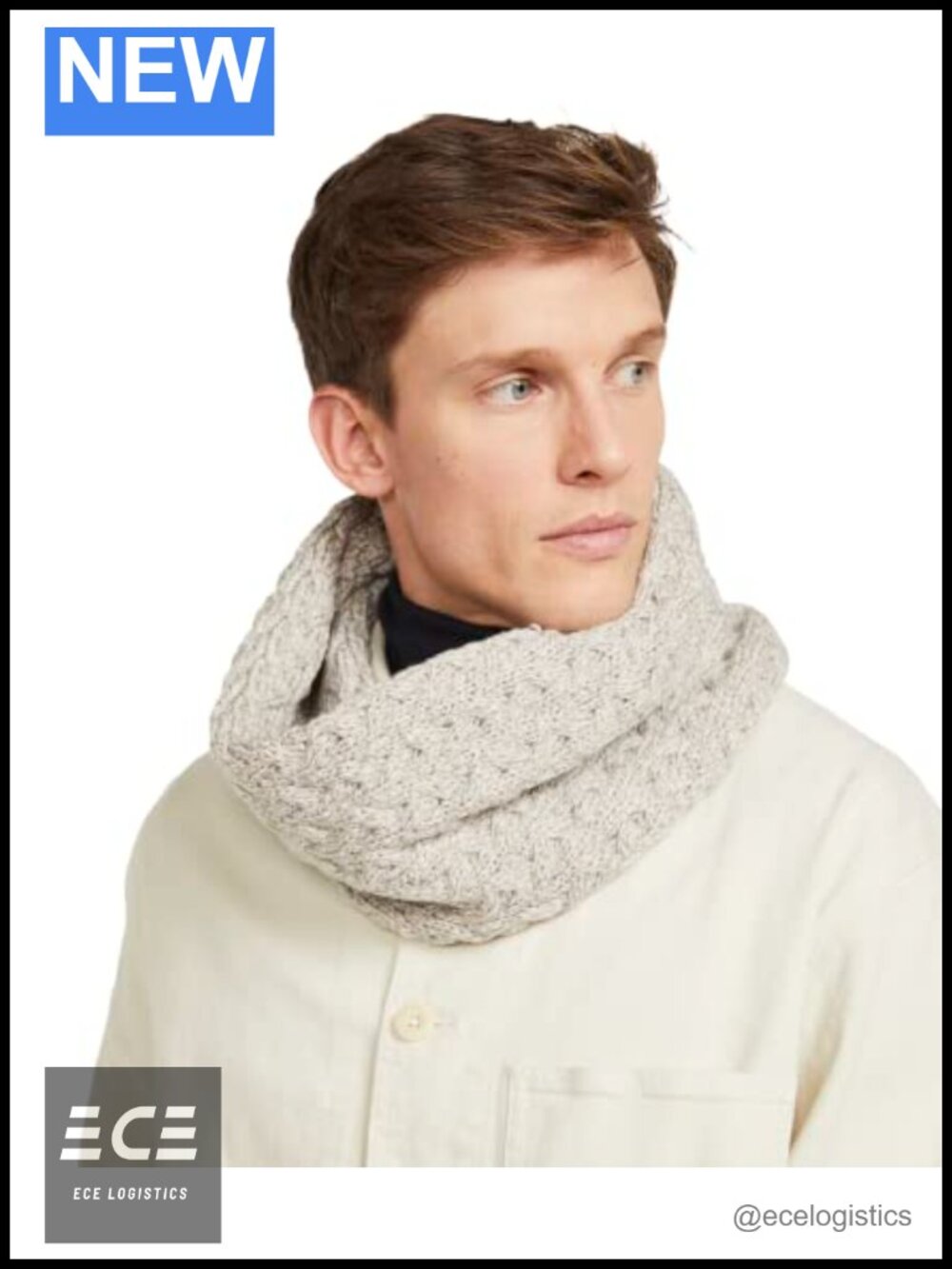 100% Merino Wool Infinity Cabled Scarf Super Soft Irish Knit Winter Wrap